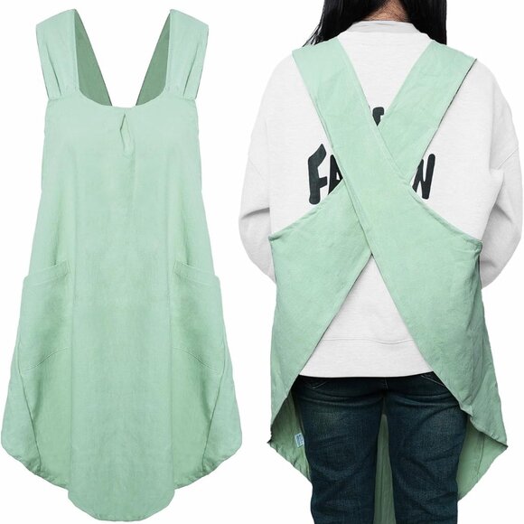 Cross Back Apron for Women with Pockets Linen Apron Cooking Aprons for Baking Pa - Picture 1 of 7